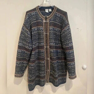Woman Fair Isle Wool Long Cardigan Sweater LIKE NEW